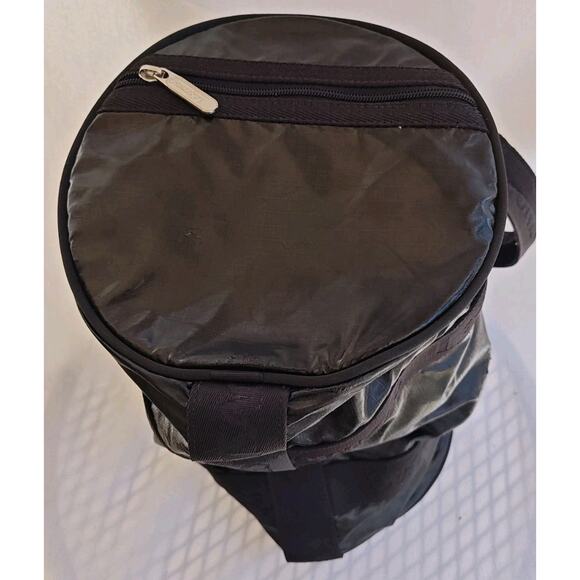 Lesportsac Weekender Bag Black Shiny 14" Overnight Pockets Coated Duffe Bag Rare - Picture 8 of 14